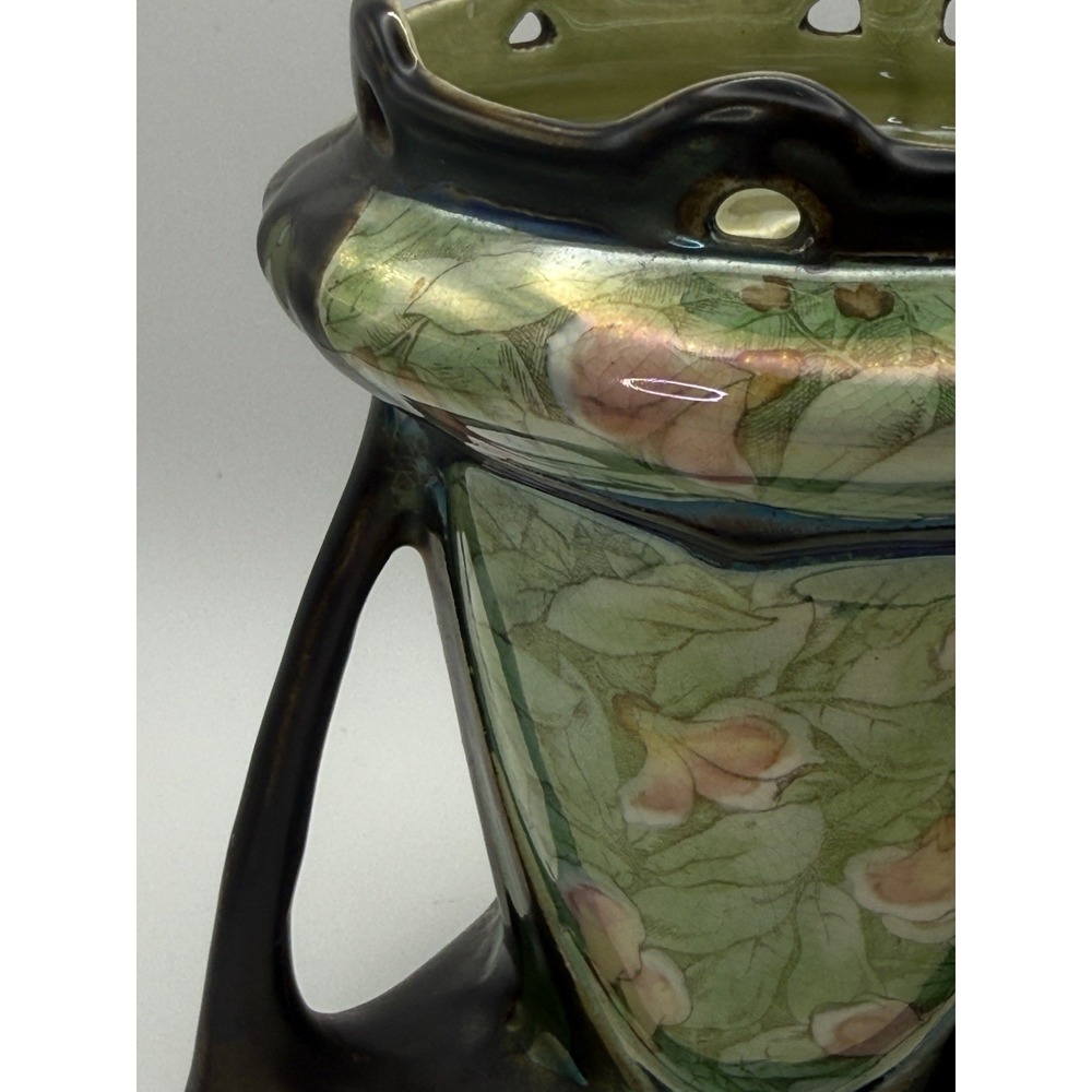 Antique Bohemian Art Nouveau Iridescent Tripod Ceramic Vase Dressler? 1890-1910 - Picture 7 of 15